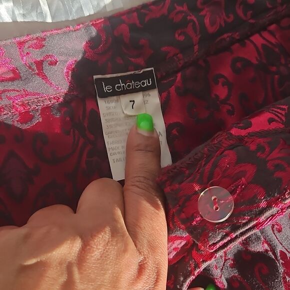 Le Chateau Ladies 2 Piece Jaccard Croset Top & Flare Pants Ruby Red & Black Med - Picture 11 of 16